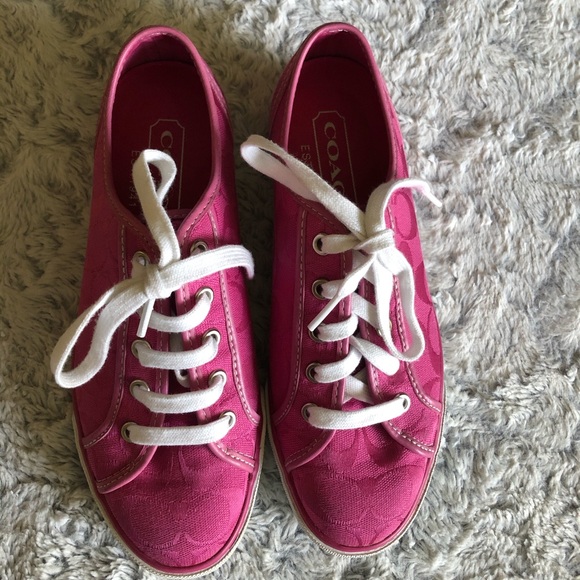 Coach Dawnell Pink Logo Monogram Low Top Sneaker Sz 7 - Picture 1 of 9